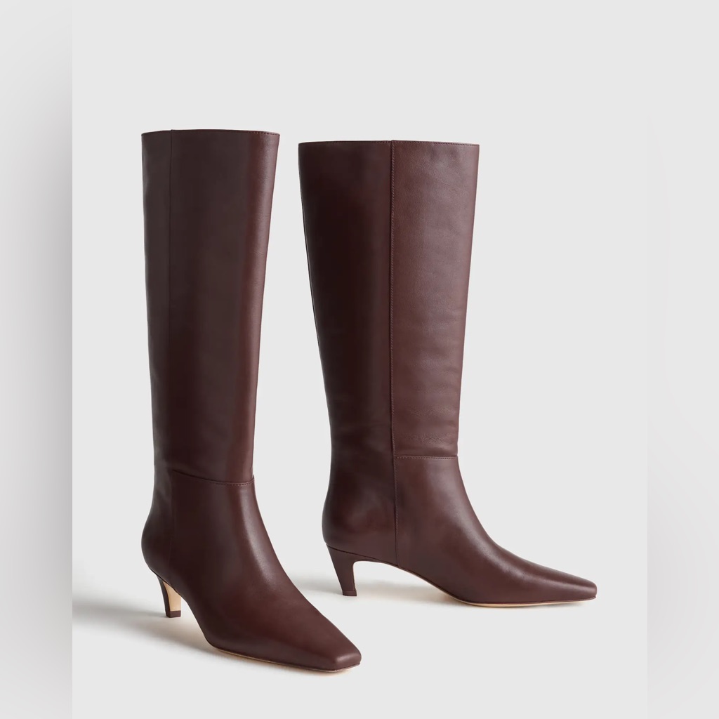 Quince Italian Leather Tall Kitten Heel Boots Espresso Brown Shoes 9.5